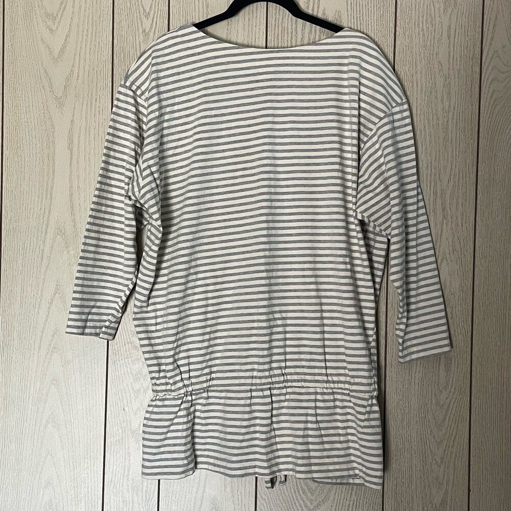 Vintage Oversized Tunic Sz M Drawstring Drop Waist Cream with Gray Stripes Retro - Picture 2 of 7